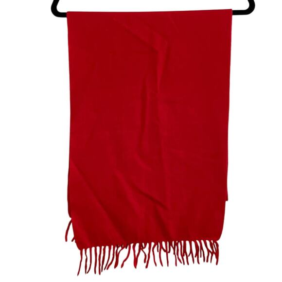 Vintage 100% Lambswool Fringe Scarf Rectangle Cherry Red Made in Italy Holiday - Picture 3 of 7